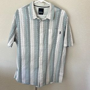 organic cotton button up. Small stain on pocket probably dry cleaned out.